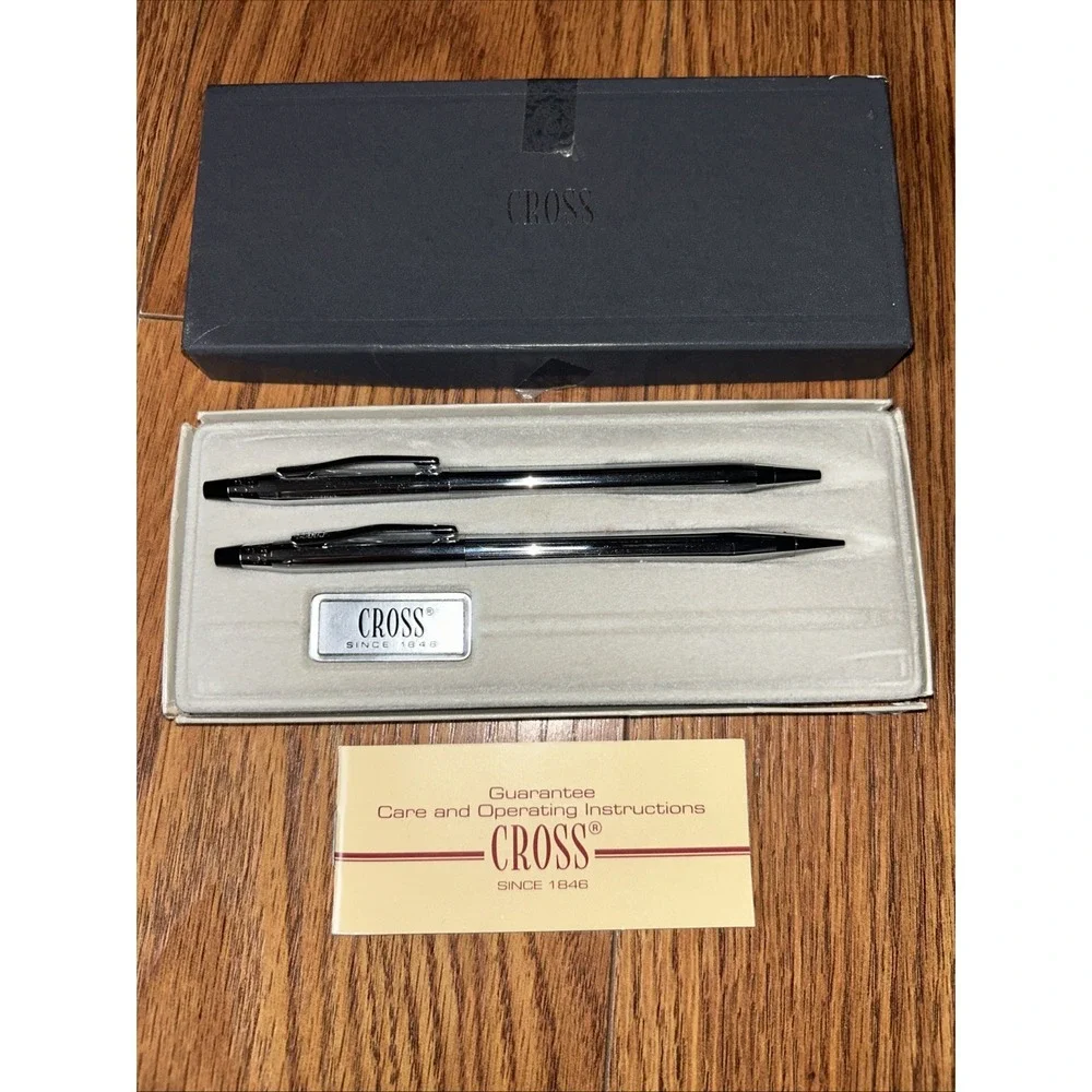 Vtg 1980s Silver Cross 3501 Chrome Ball Pen Pencil Set Machine Rare NIB